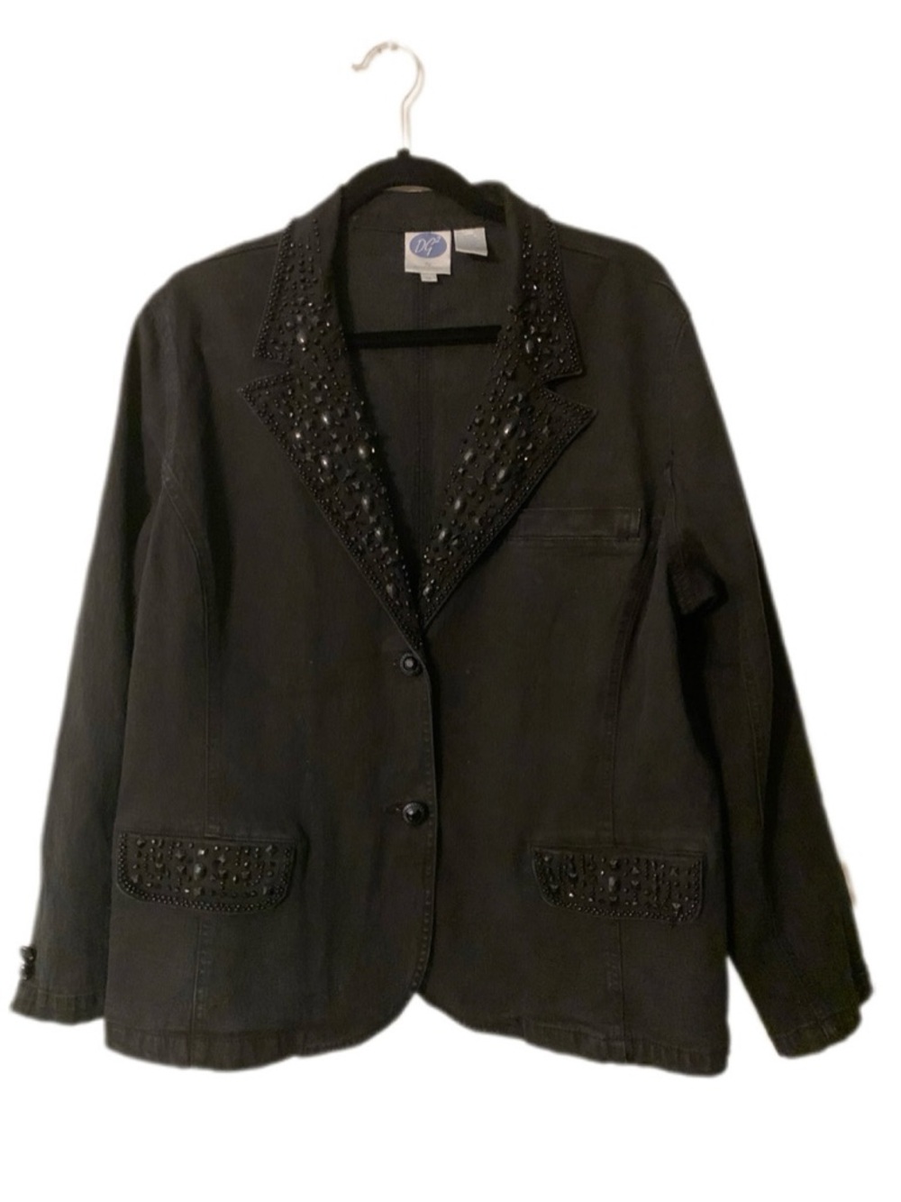 Diane Gilman Black Beaded Lapel Blazer